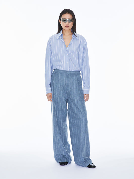 Wide Pleated Striped Trouser