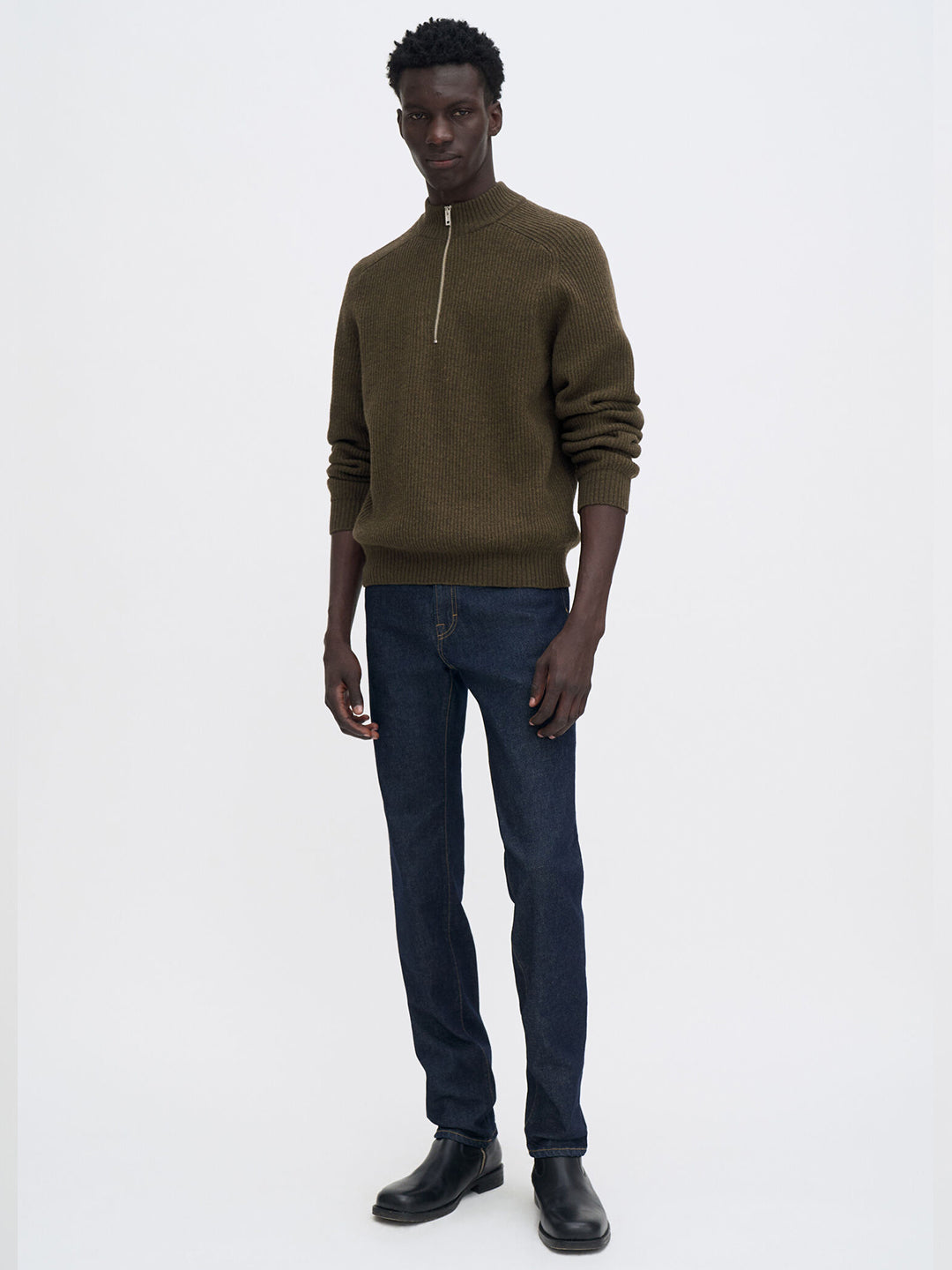 Ribbed Wool Half Zip Sweater