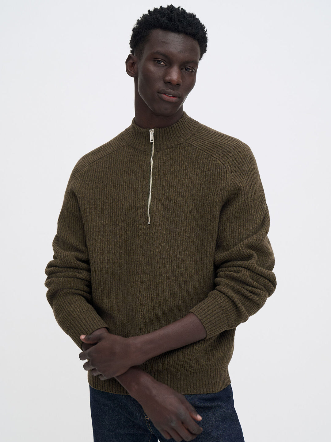 Ribbed Wool Half Zip Sweater