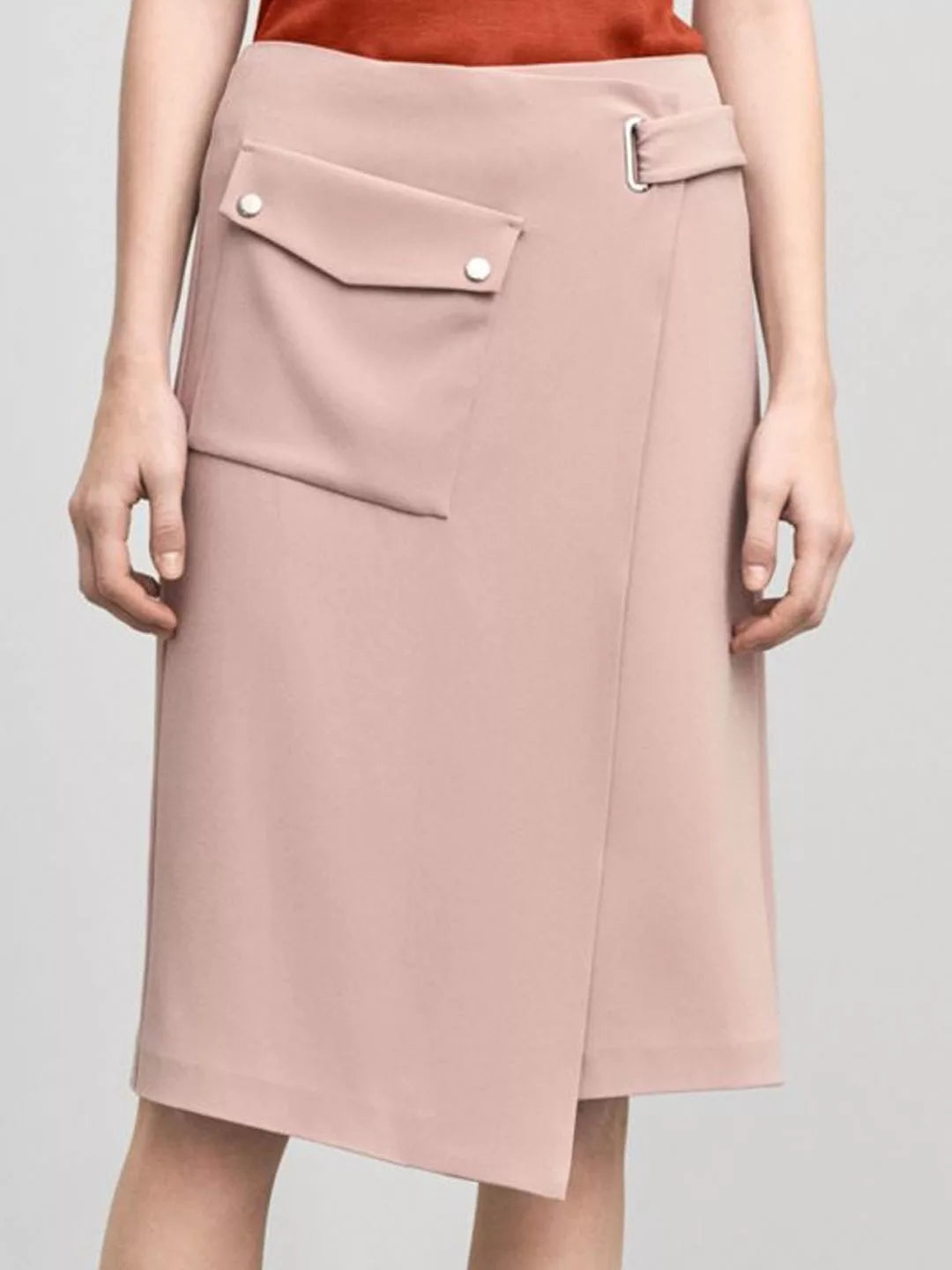 Wrap Pocket Crepe Skirt
