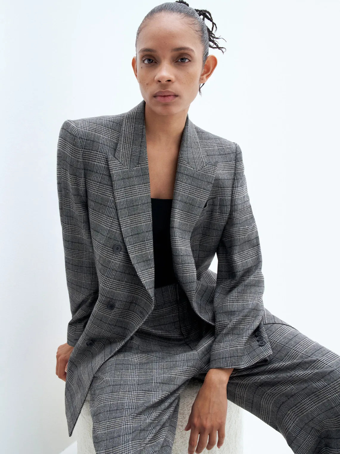 Double Breasted Check Blazer