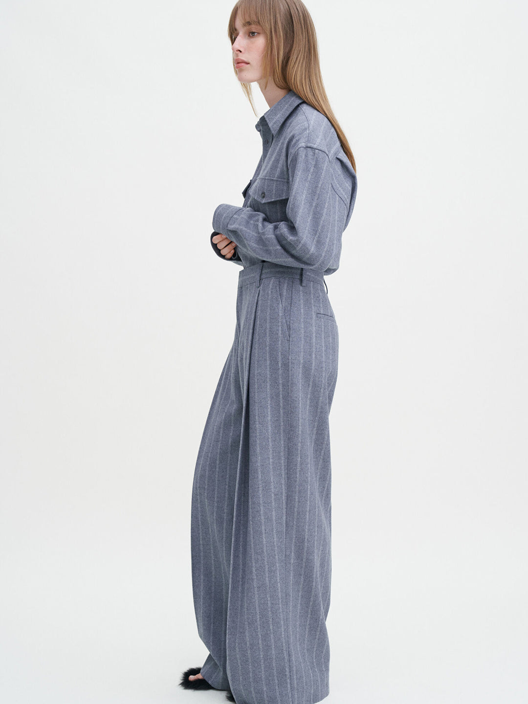 Wide Pleated Striped Trouser