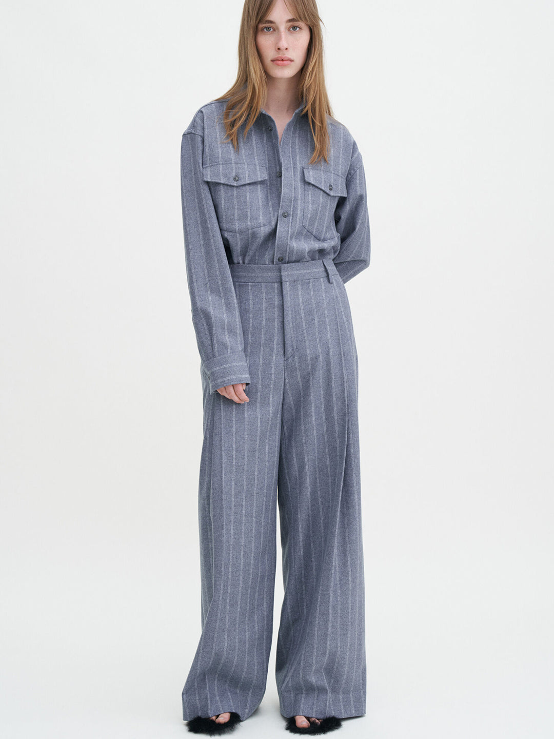 Wide Pleated Striped Trouser
