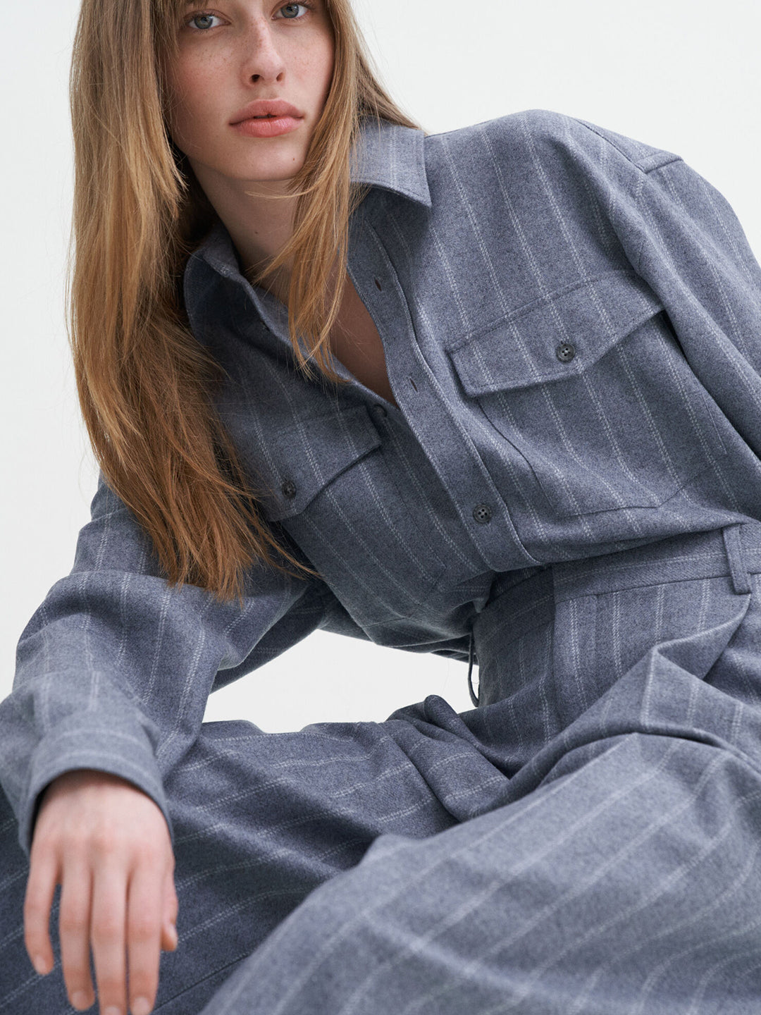 Wide Pleated Striped Trouser