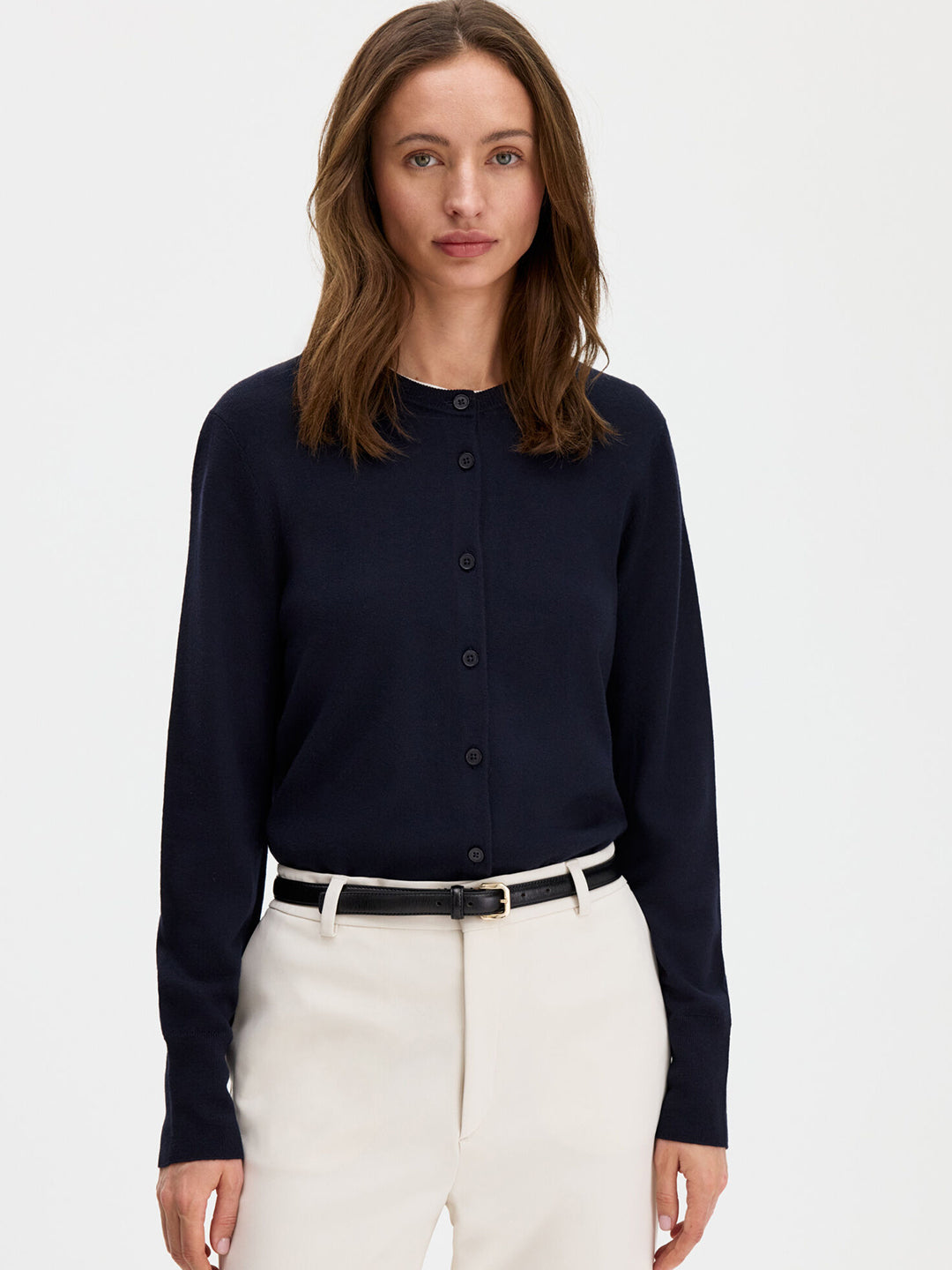 Merino Short Cardigan Navy
