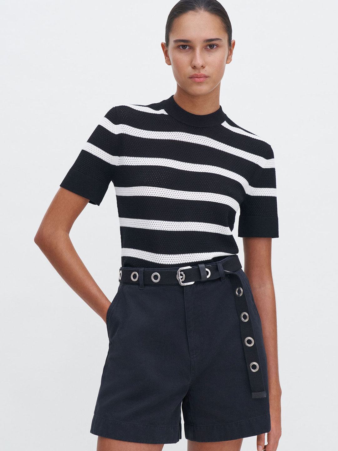 Striped mesh Tee