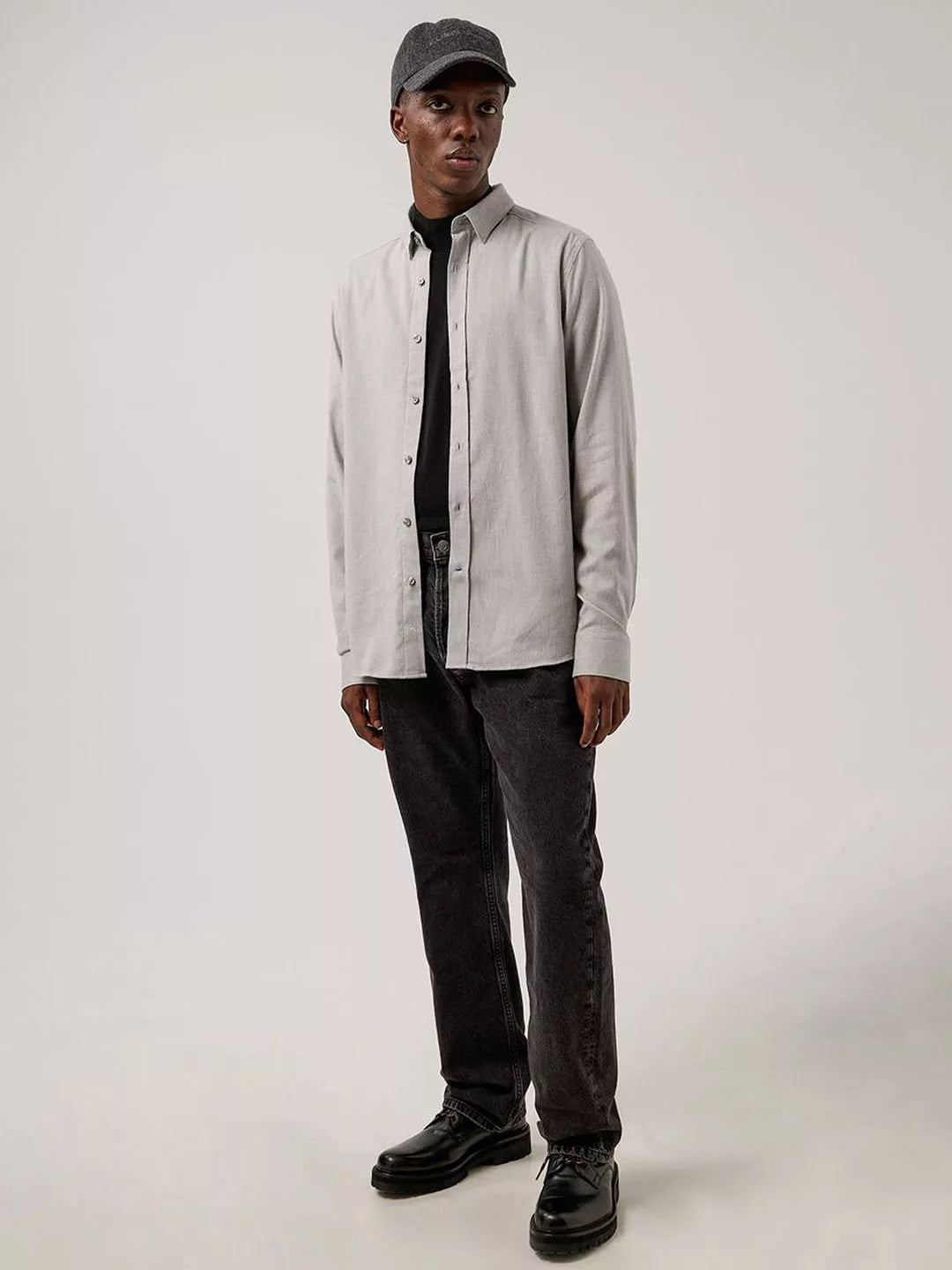Light Flannel Slim Shirt - Dk Grey