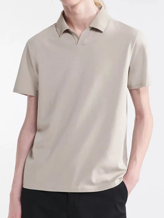 Stretch Cotton Polo T-Shirt - Grey Beige