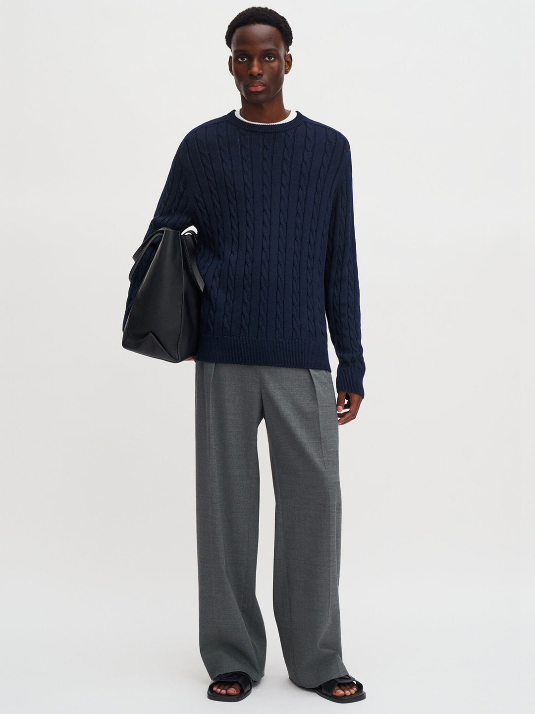 Braided Cotton Crewneck Sweater