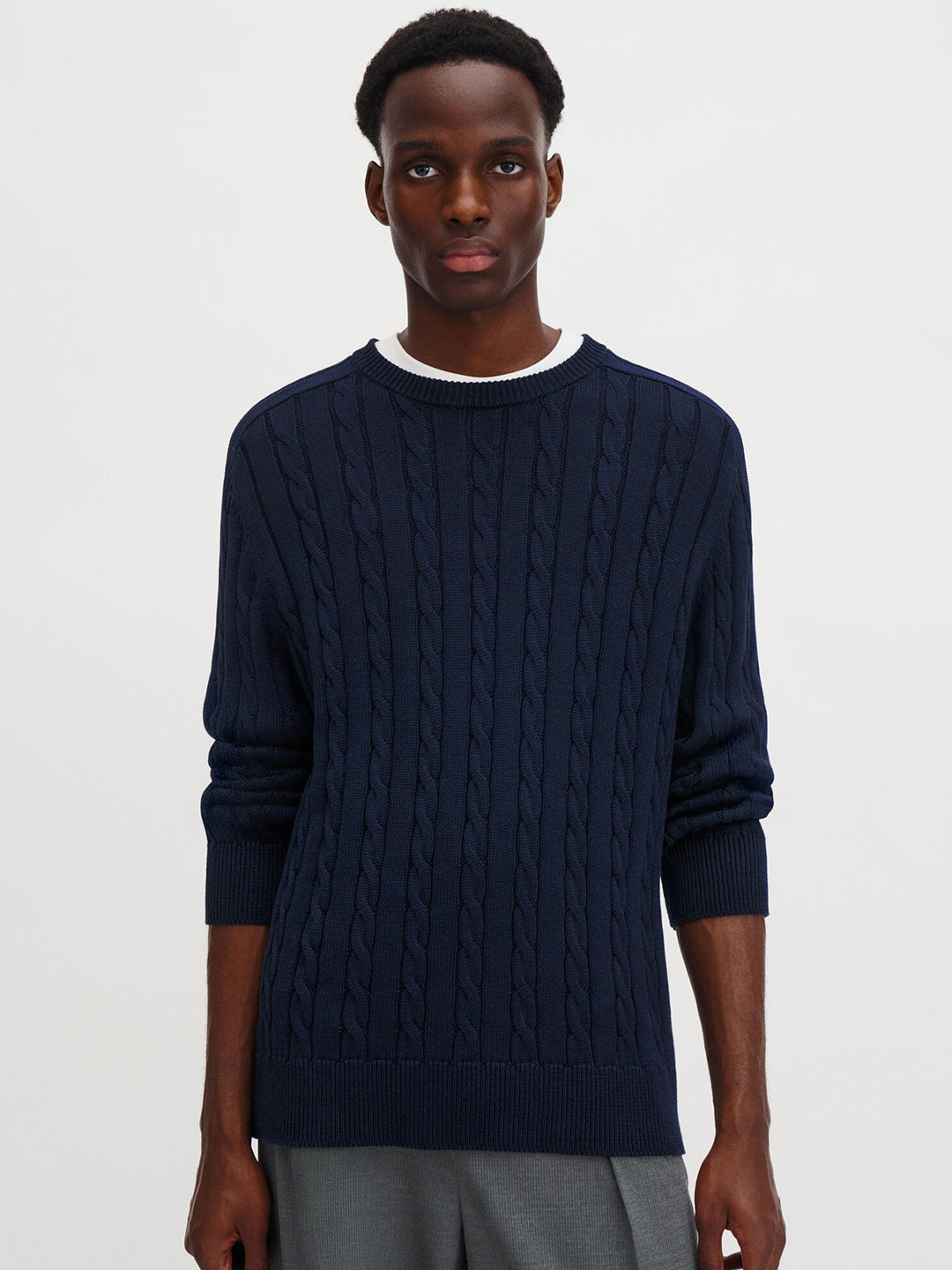 Braided Cotton Crewneck Sweater