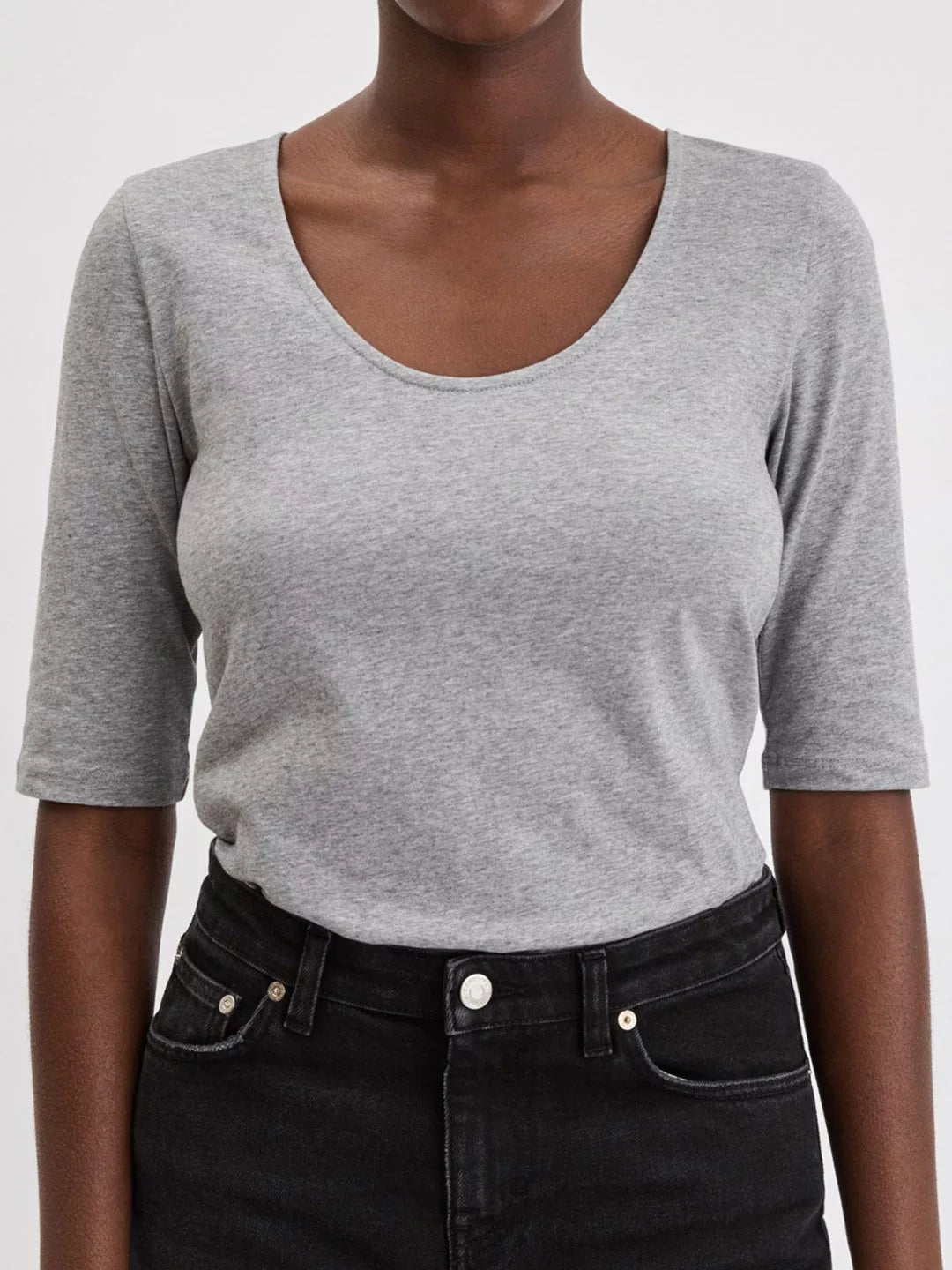 Cotton Stretch Scoop Neck Top