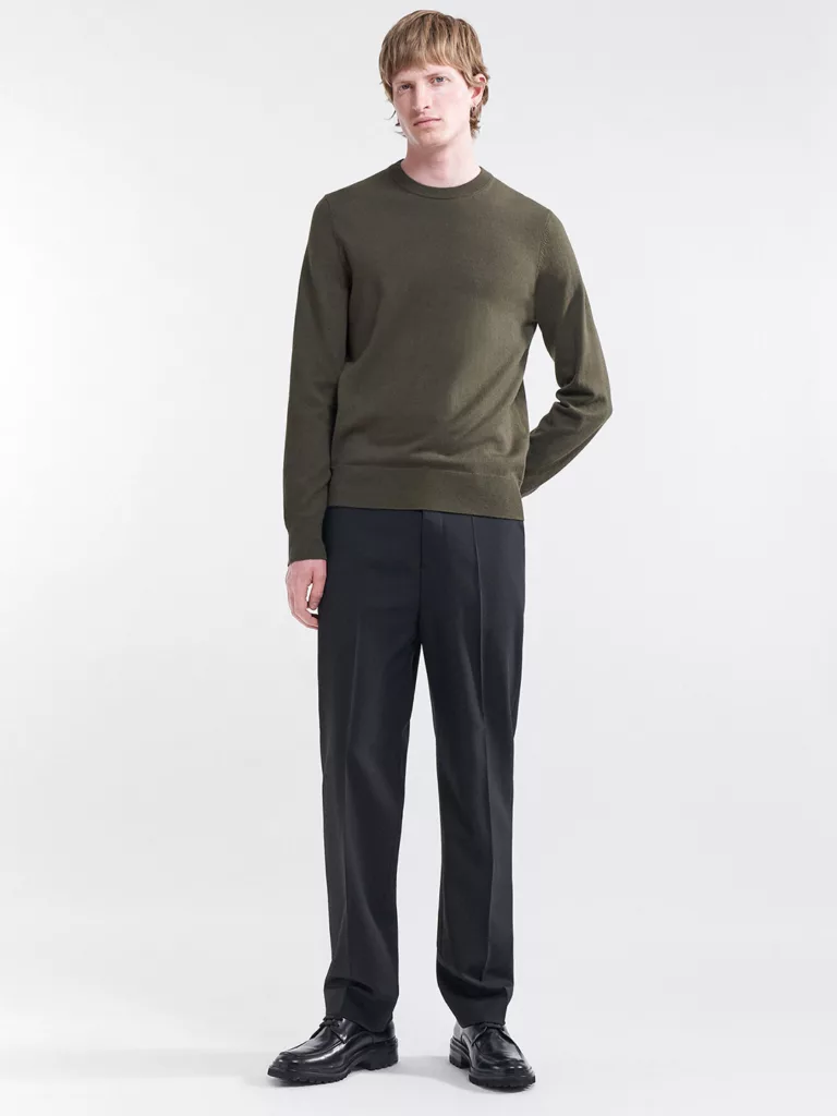 B0000-Cotton-Merino-Sweater-Filippa-K-Dark-Forest-Green-Front-Full-Body