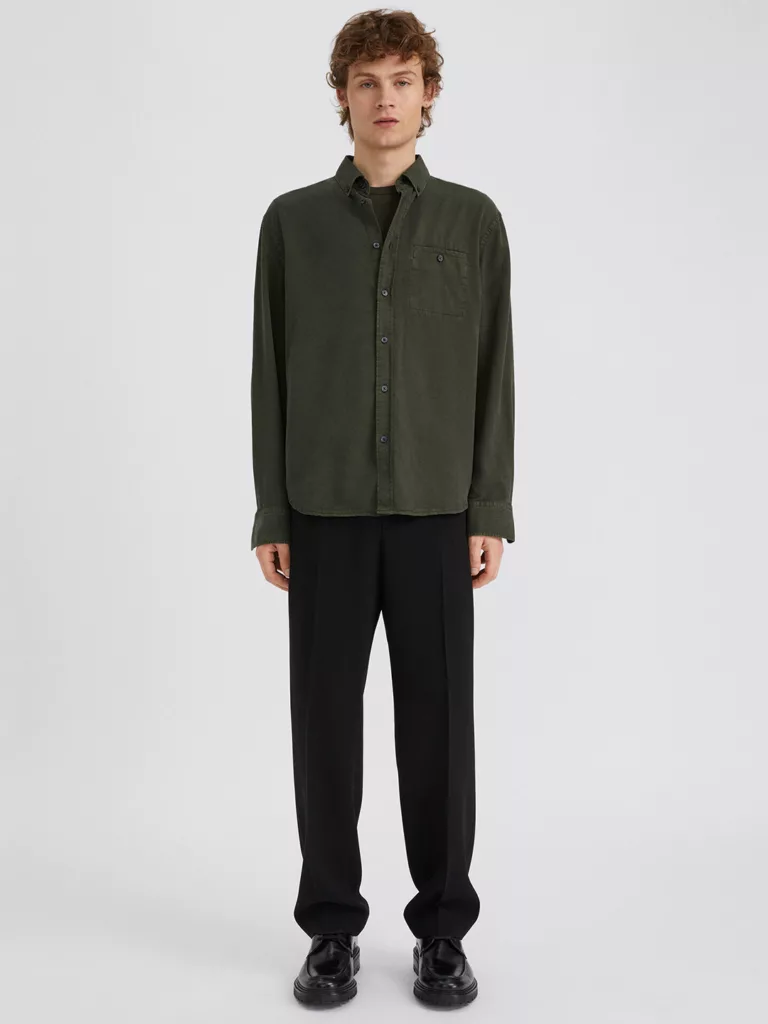 B0000-Zachary-Tencel-Shirt-Filippa-K-Dark-Forest-Green-Front-Full-Body