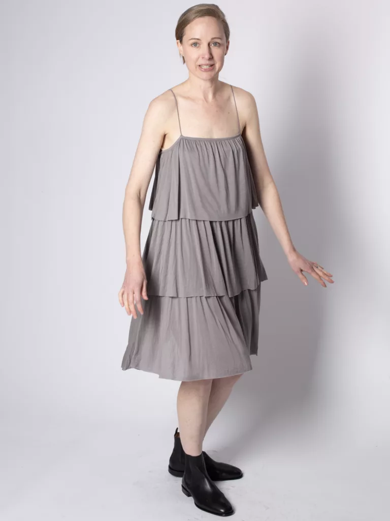 A0254-Sheer-Frill-Dress-Filippa-K-Clay-Front-Full-Body