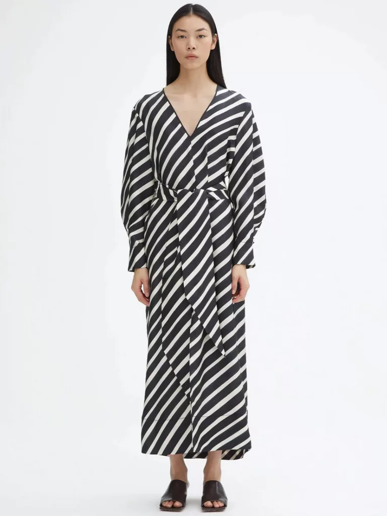 A1201-Silk-V-Neck-Dress-Diagonal-Stripe-Dagmar-Full-Body