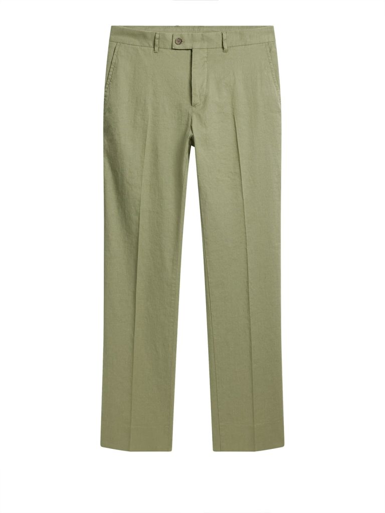 A1644-Lois-4-Way-Stretch-Trouser-J-Lindeberg-Olivine-Close-Up-Waistline-Front-Flatlay