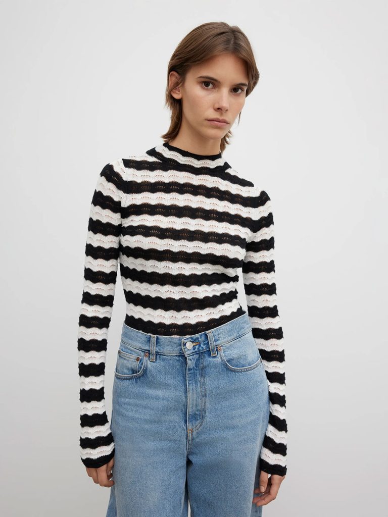 A1779-Lace-Knit-Top-House-Of-Dagmar-Black-White-Front