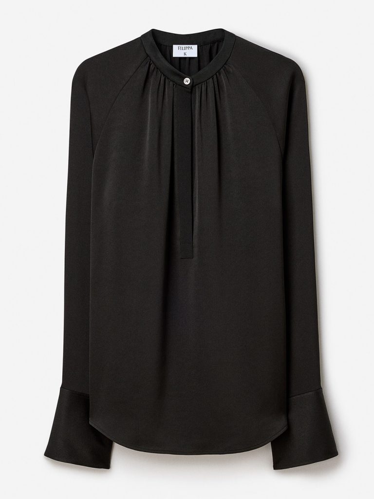 A1786-Gathered-Raglan-Blouse-Filippa-K-Black-Front-Flat-Lay