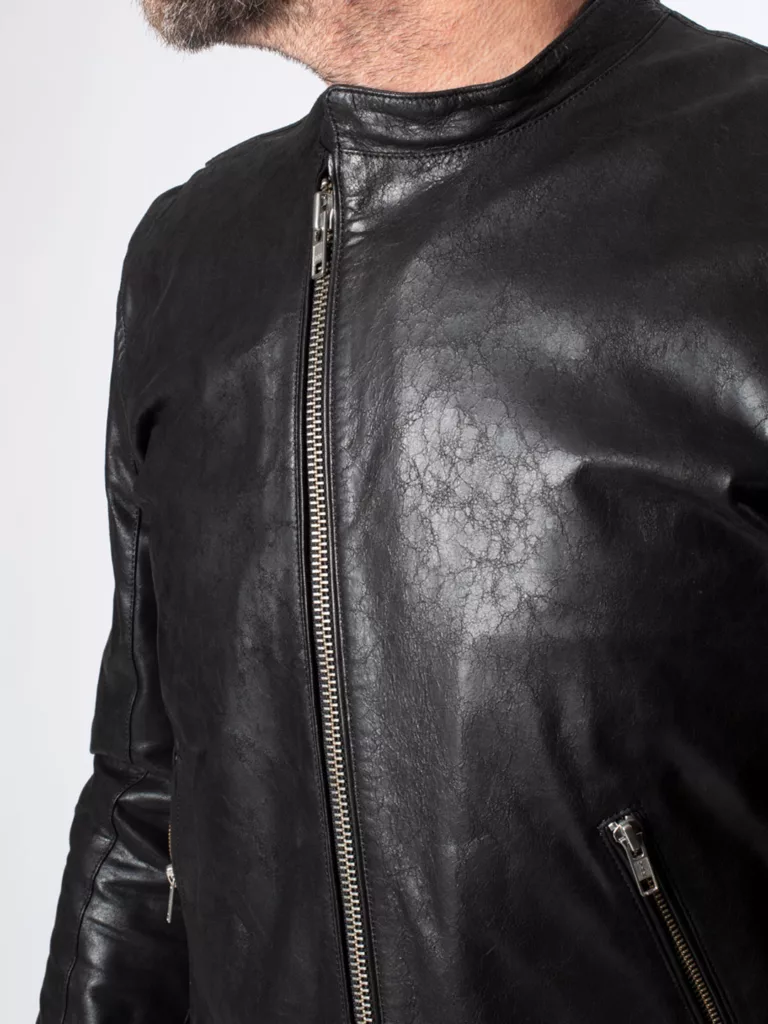 B0950-Leather-Jacket-14-Blk-Dnm-Black-Front-Close-Up