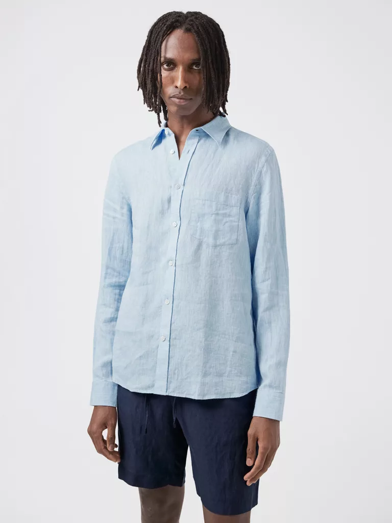 B1316-Daniel-Linen-Shirt-J-Lindeberg-Dust-Blue-Front-Half-Body