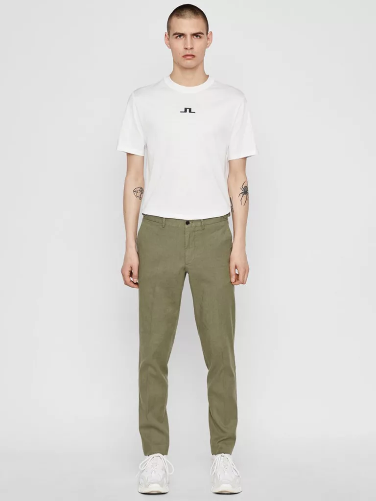 B1317-Grant-Cotton-Linen-Trouser-J-Lindeberg-Covert-Green-Front-Full-Body