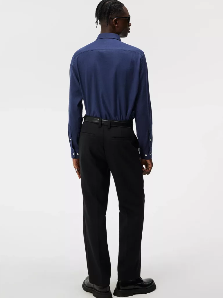 B1332-Light-flannel-Slim-Shirt-JLNavy-Full-Body-Back