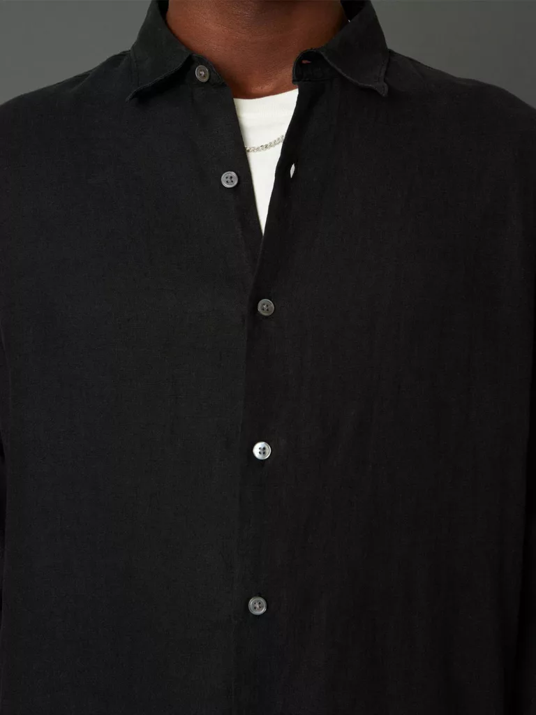 B1388-Air-Clean-Linen-Shirt-Hope-Sthlm-Black-Front-Close-Up-Fabric