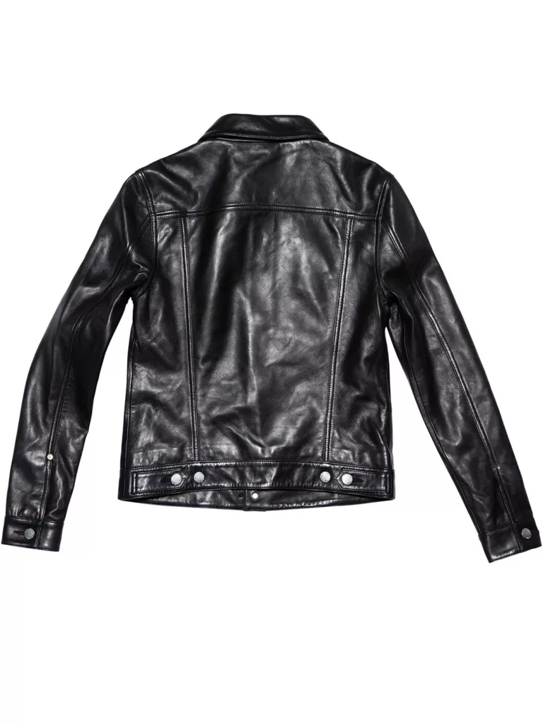 B1396-Leather-Jeans-Jacket-Blk-Dnm-Black-Back-Flat-Lay