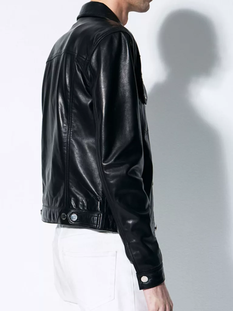B1396-Leather-Jeans-Jacket-Blk-Dnm-Black-Side