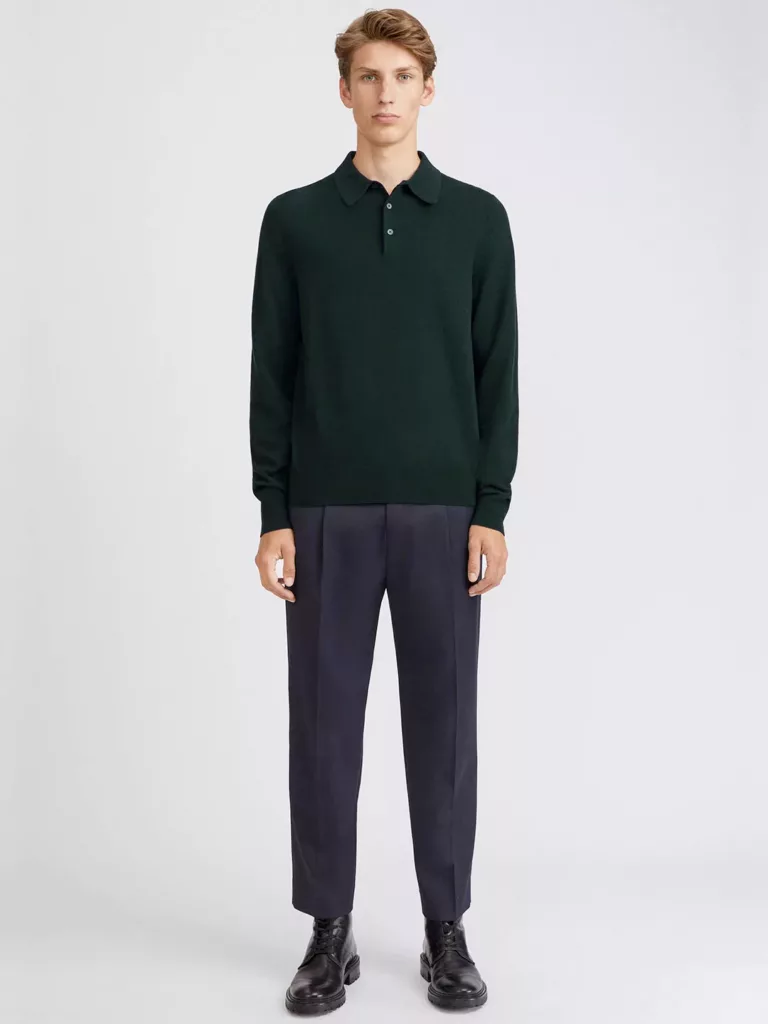 B1398-Knitted-Polo-Shirt-Filippa-K-Dk-Forest-Green-Front-Full-Body