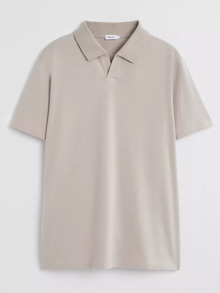 B1487-Lycra-Polo-T-Shirt-Filippa-K-Grey-Beige-Front-Flat-Lay