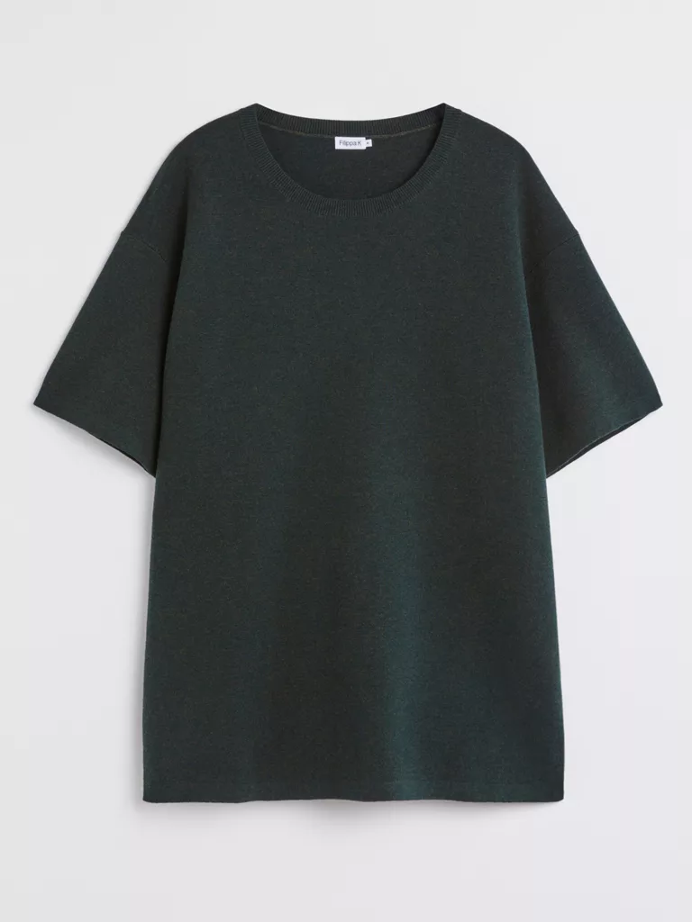 B1488-Arlo-knitted-T-shirt-Filippa-K-Dk-Spruce-Melange-Front-Flat-Lay
