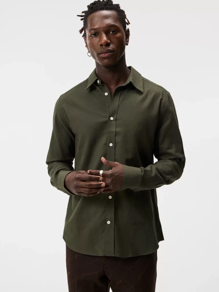 B1507-Light-flannel-Slim-Shirt-JL-Forest-Green-Front