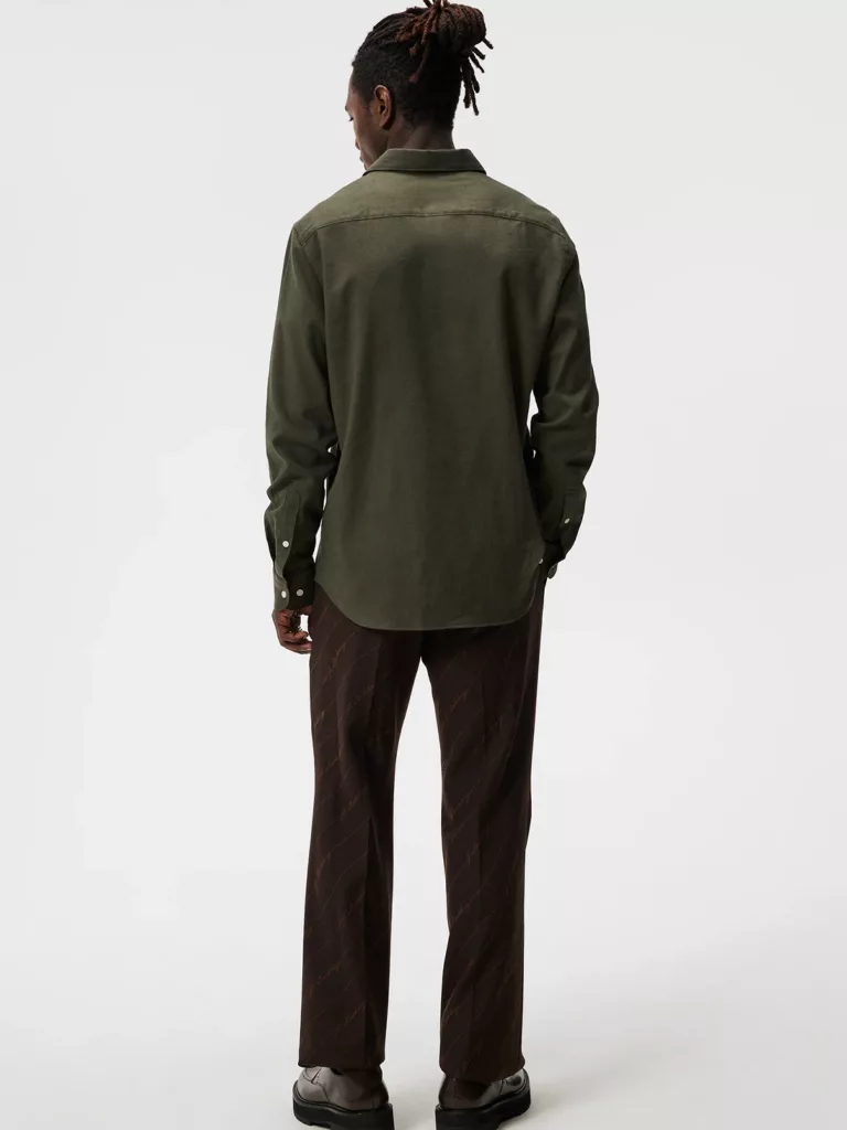 B1507-Light-flannel-Slim-Shirt-JL-Forest-Green-Full-Body