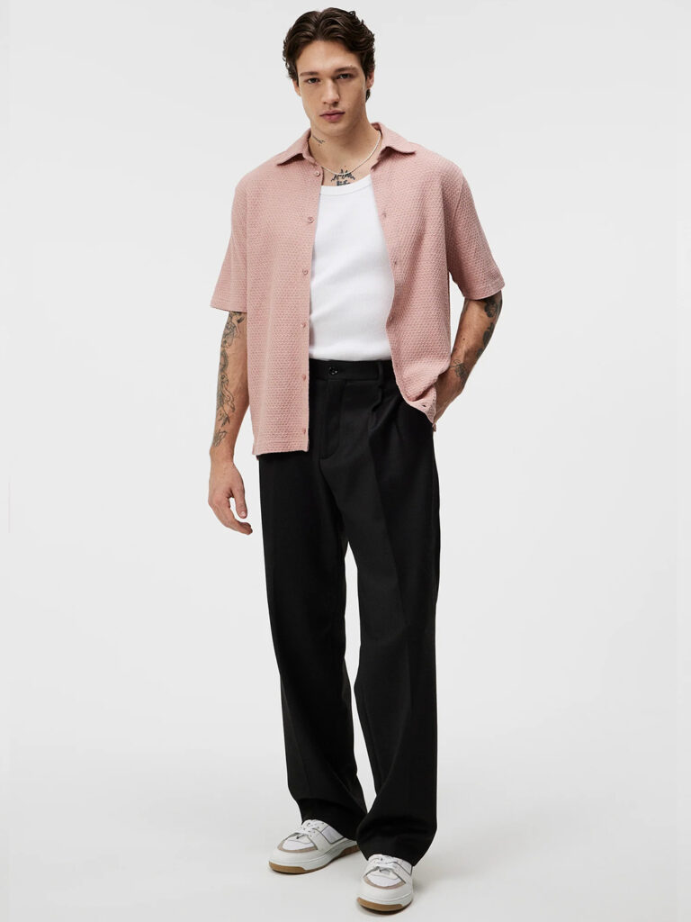B1655-Torpa-Airy-Structure-Shirt-J-Lindeberg-Powder-Pink-Front-Full-Body