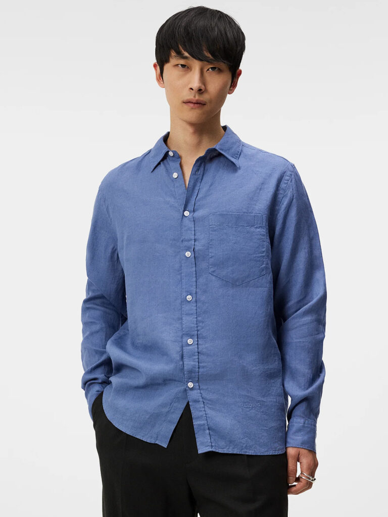 B1656-Reg-LS-Clean-Linen-Shirt-J-Lindeberg-Bijou-Blue-Front-Half-Body