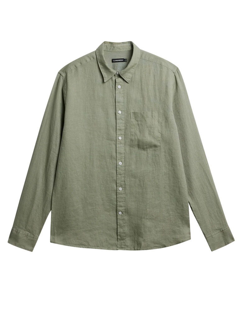 B1656-Reg-LS-Clean-Linen-Shirt-J-Lindeberg-Oil-Green-Front-Flat-Lay