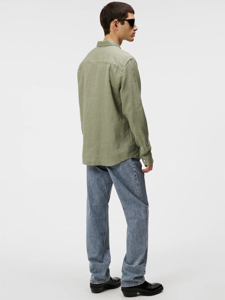B1656-Reg-LS-Clean-Linen-Shirt-J-Lindeberg-Oil-Green-Side-Full-Body
