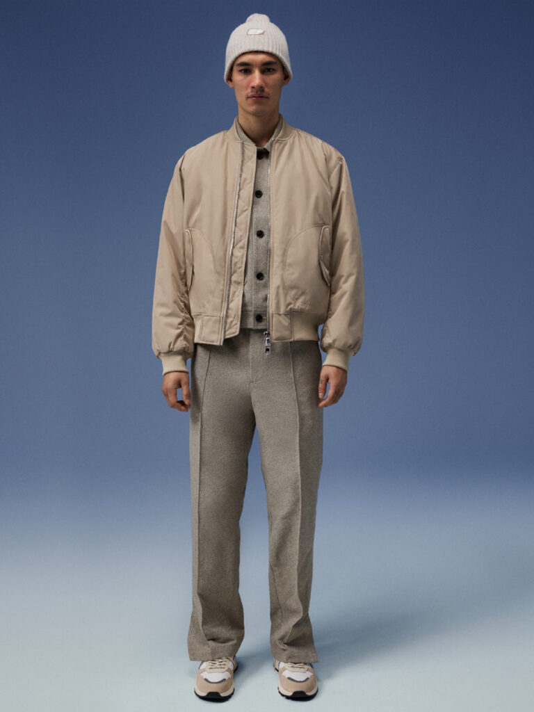 B1679-Bradley-Bomber-Jacket-J-Lindeberg-Moonbeam-Front-Full-Body-Model