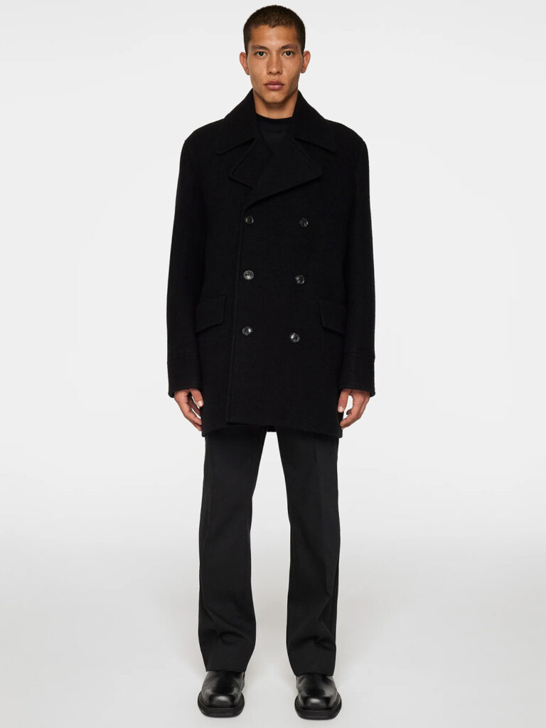 B1681-Arno-Double-Breasted-Coat-J-Lindeberg-Black-Front-Full-Body