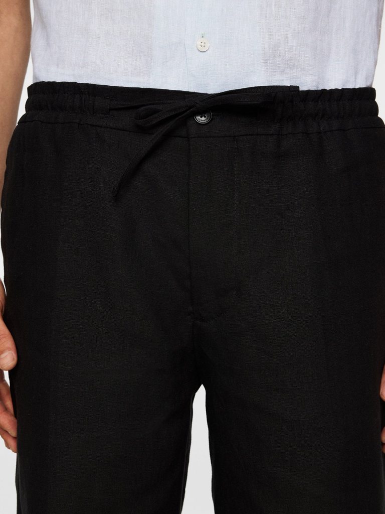 B1740-Brady-Drape-Linen-Shorts-J-Lindeberg-Black-Front-Close