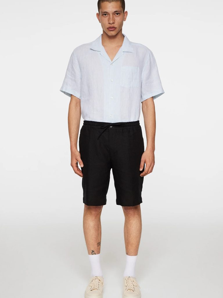 B1740-Brady-Drape-Linen-Shorts-J-Lindeberg-Black-Front-Full-Body