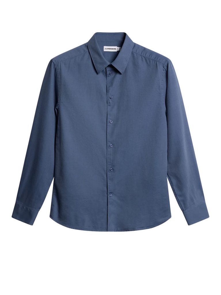 B1753-Slim-LS-Cotton-Tencel-Shirt-J-Lindeberg-Vintage-Indigo-Front-Flat-Lay