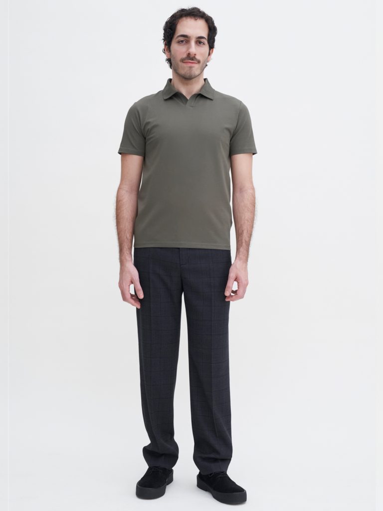 B1756-Stretch-Cotton-Polo-T-Shirt-Filippa-K-Dk-Olive-Front-Full-Body