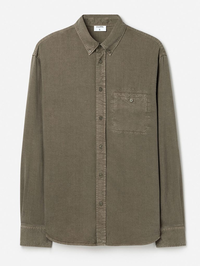 B1767-Zachary-Shirt-Filippa-K-Dk-Olive-Green-Front-Flat-Lay