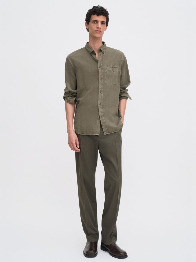 B1767-Zachary-Shirt-Filippa-K-Dk-Olive-Green-Front-Full-Body