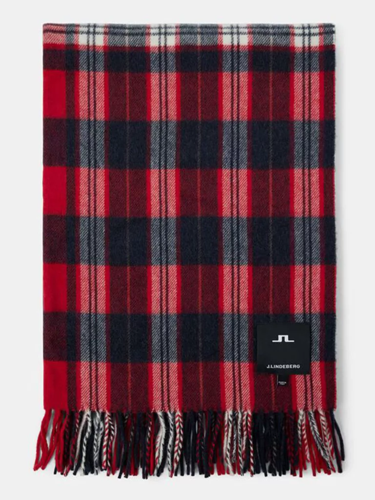 C0247-Multi-Check-Wool-Scarf-J-Lindeberg-Barbados-Cherry-Front-Flat-Lay