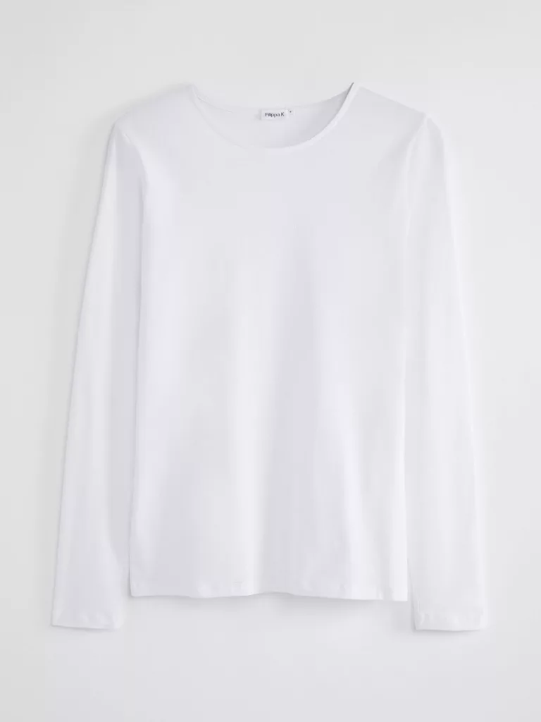 S0113-Cotton-Stretch-Long-Sleeve-Filippa-K-White-Front-Flat-Lay
