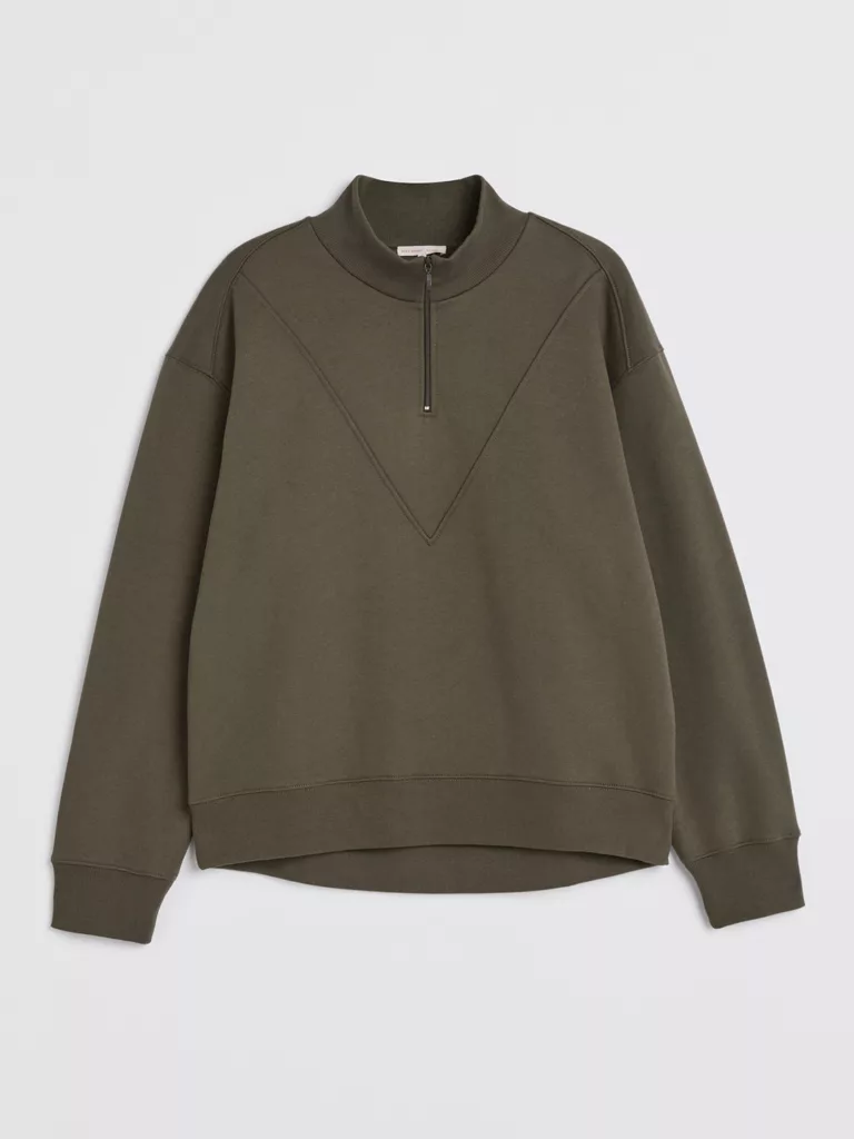Y0002-Zipped-Sweatshirt-Filippa-K-Olive-Front-Flat-Lay